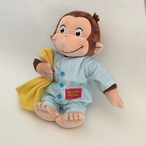 Curious George Monkey in Blue Pajamas Stuffed Animal Plush holding Blanket NWOT